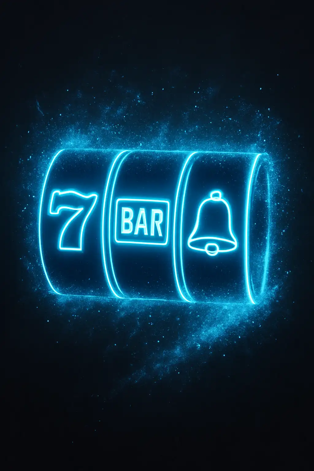 Neon blue slot reels spinning with icy particle effects